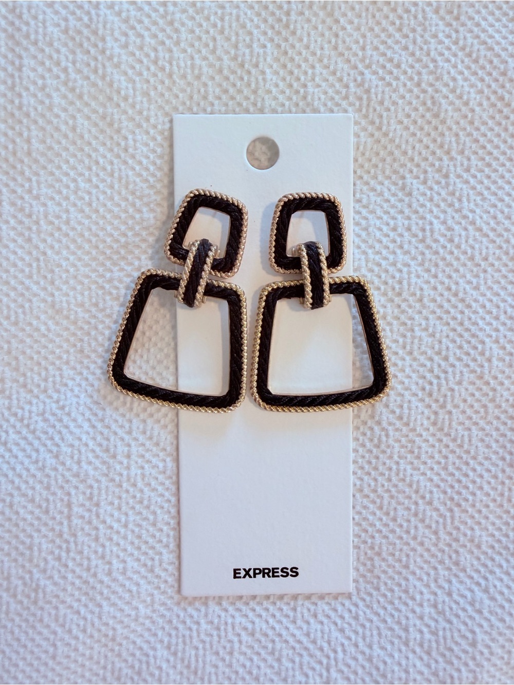 Express Black and Gold Geometric Link Drop Earrings